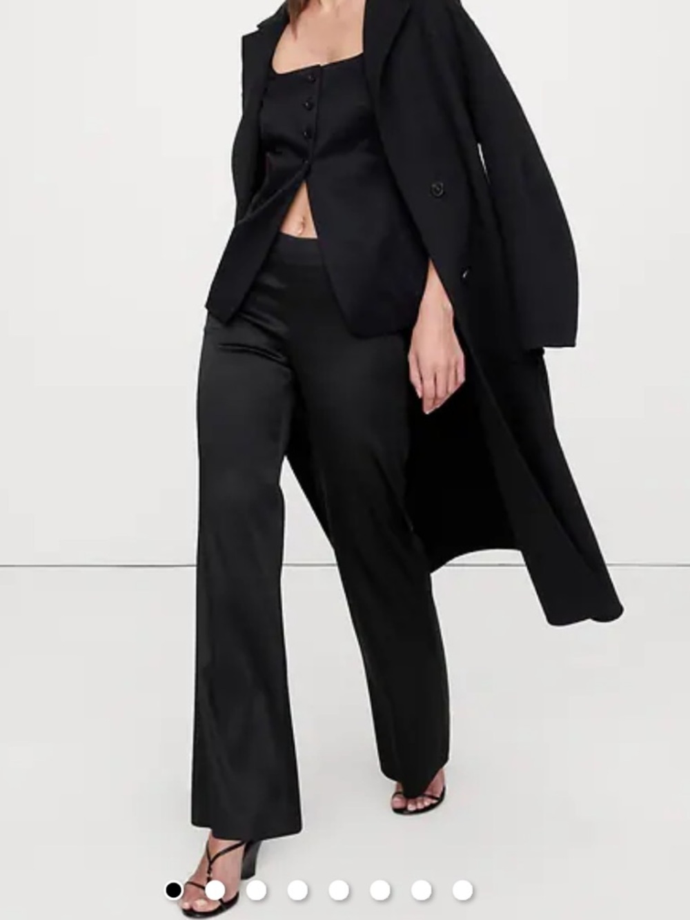 Satin Banana Rep. Black MID-RISE KICK-FLARE ANKLE PANT worn only in photo shoot